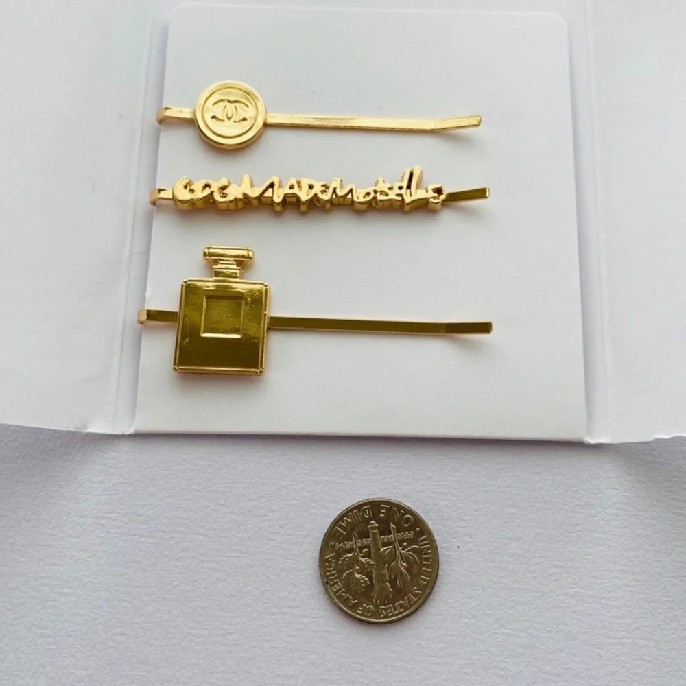 Brand New Chanel VIP GWP Gold Tone Metal Hair Bobby Pins (set of 3)